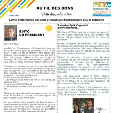 “Au fil des dons”, notre lettre de nouvelles !